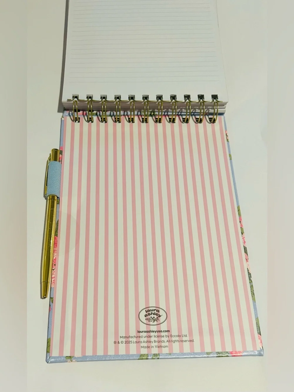 New Laura Ashley Floral Spiral Steno Pad  Gold Accents Gold Pen Vietnam